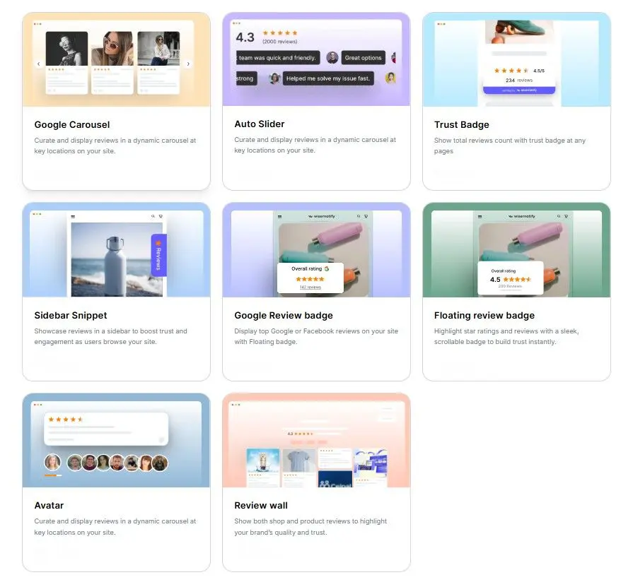 Types of Google review widgets