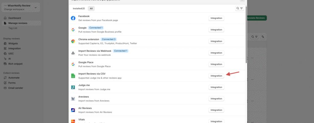 import reviews from CSV
