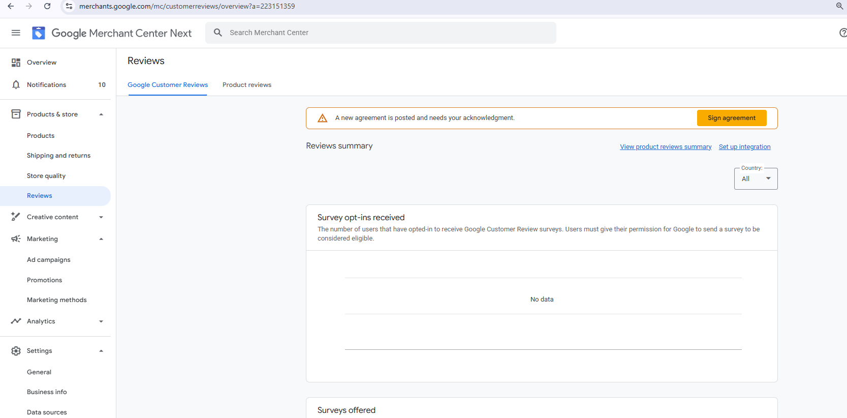 Google Merchant Center account
