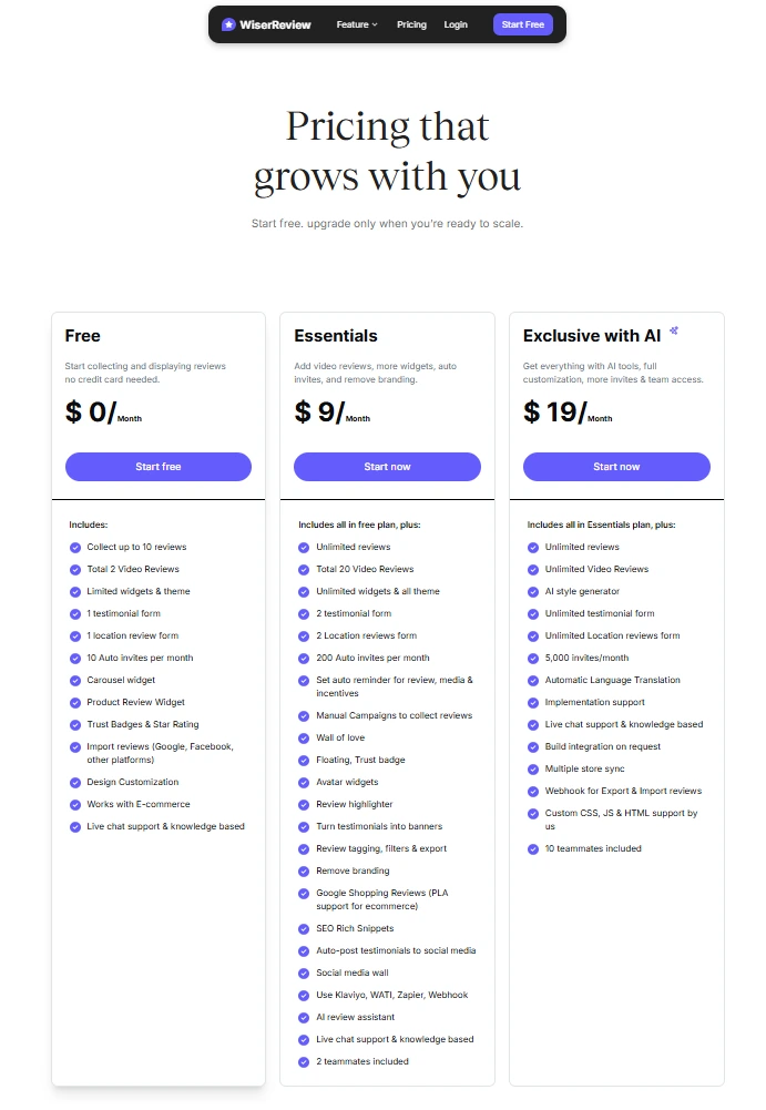 wiserreview pricing