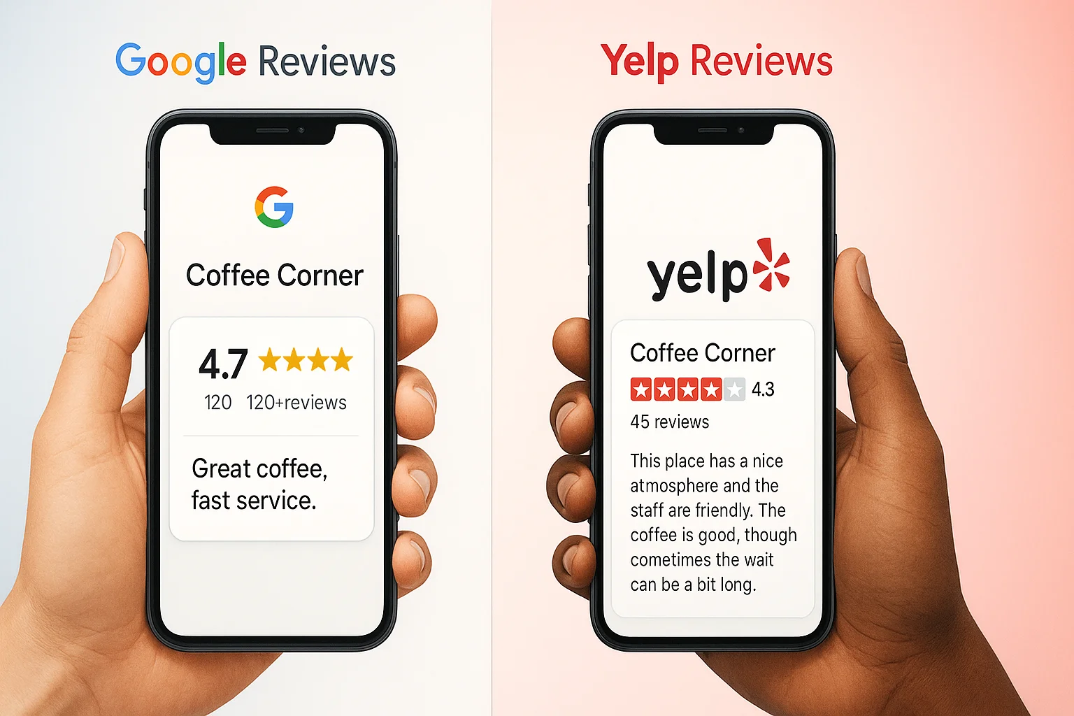 Key differences between Google reviews & Yelp reviews
