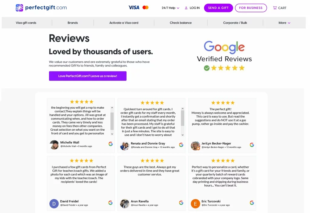Perfect gift google review widget example