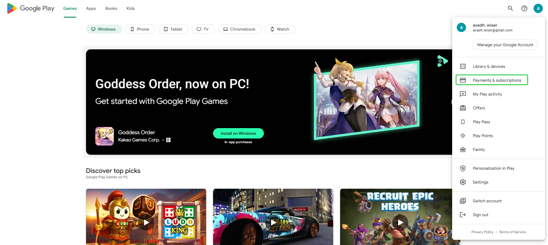 Open your account menu.