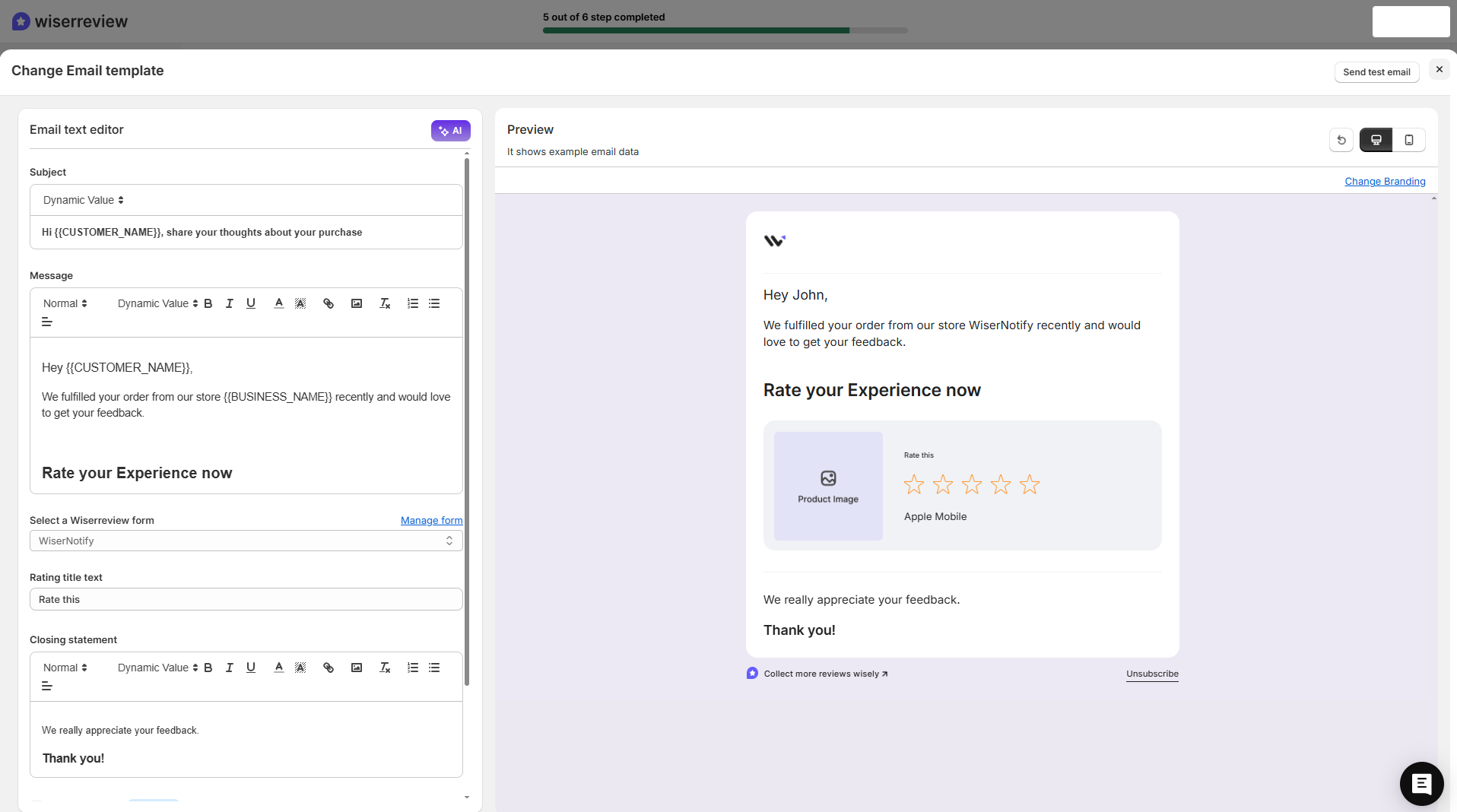 Template for review request
