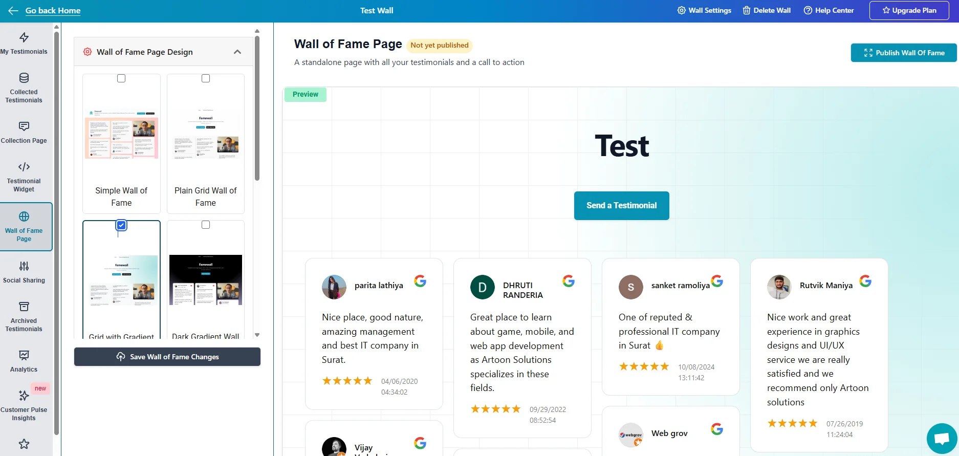 Famewall Testimonial Display