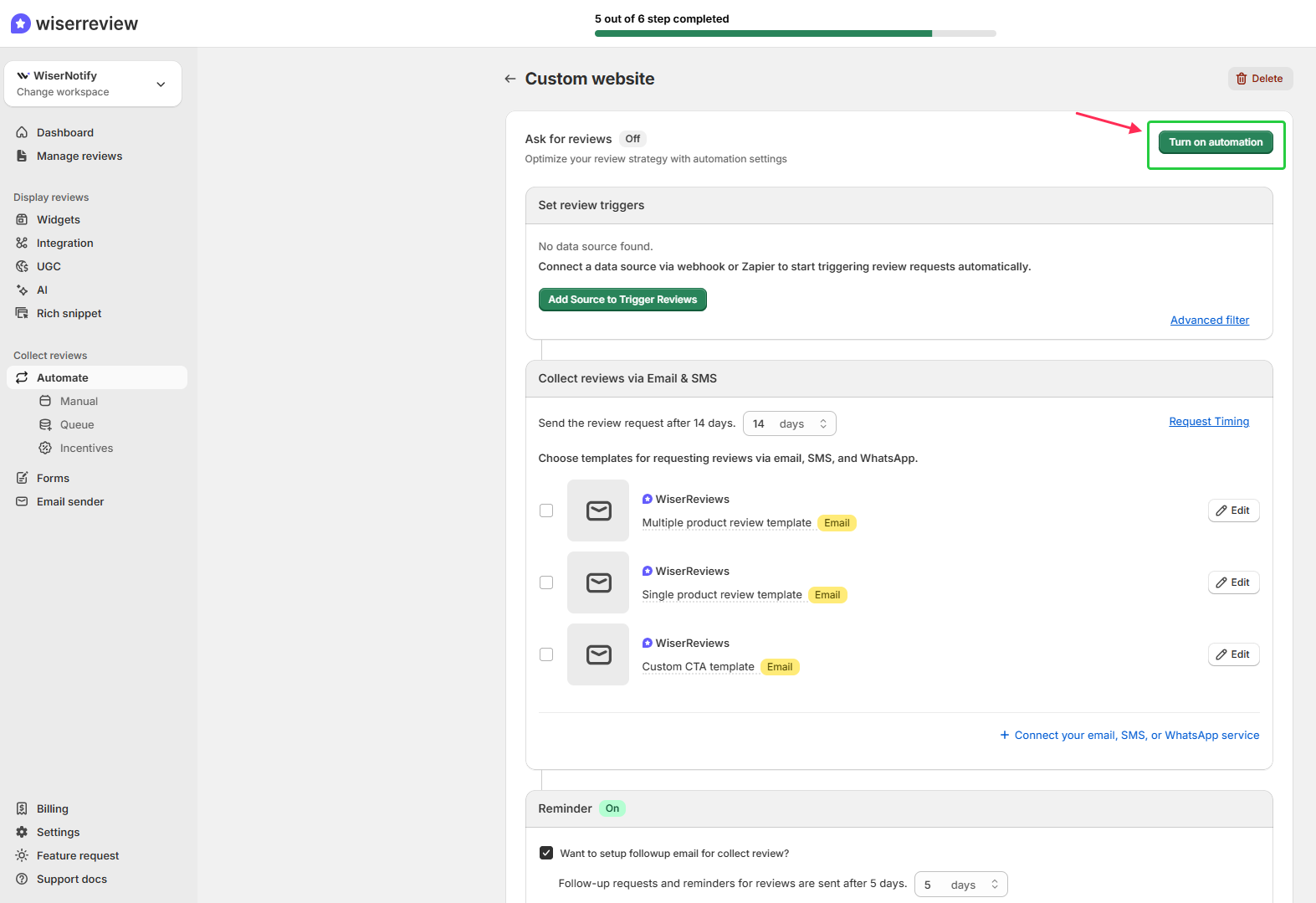 Click “Turn on automation”