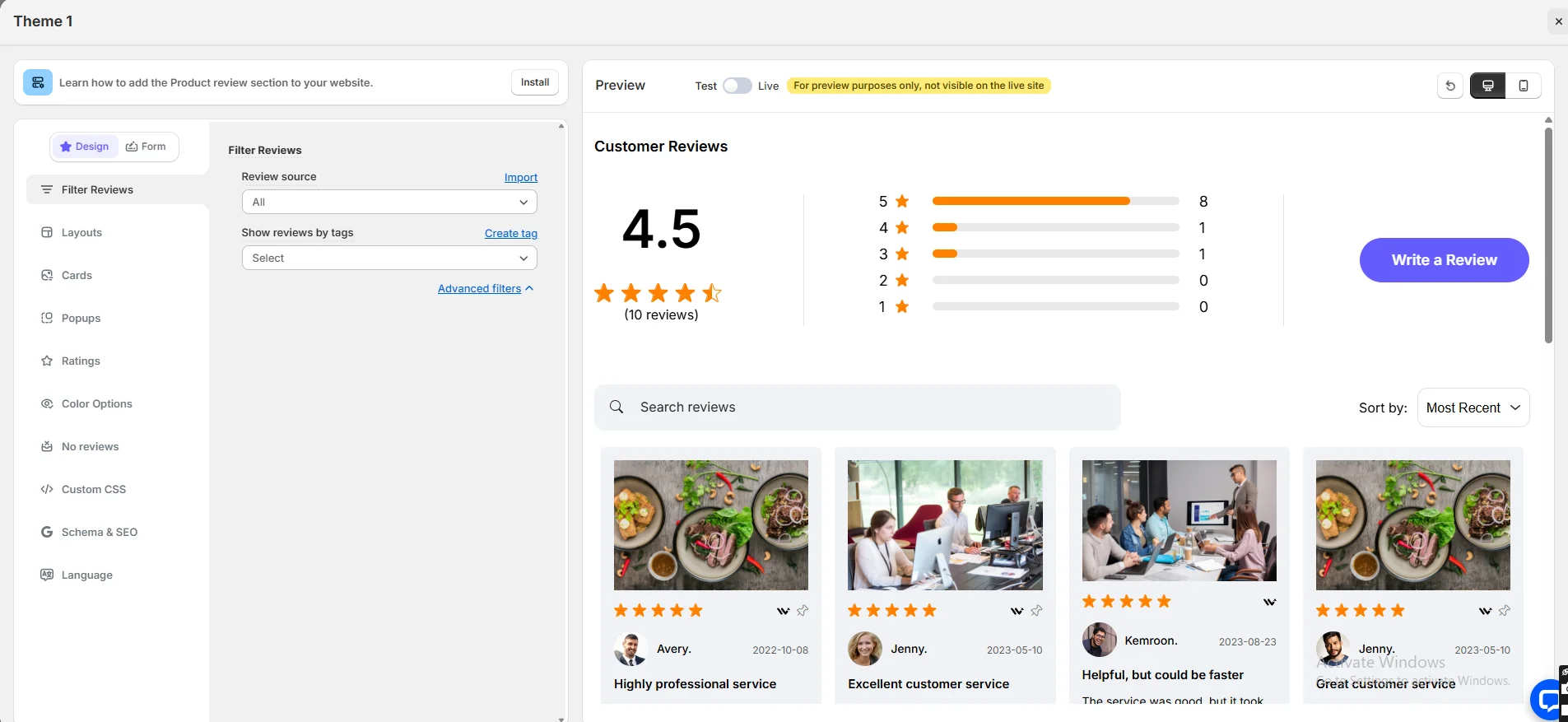 WiserReview widgets customize 