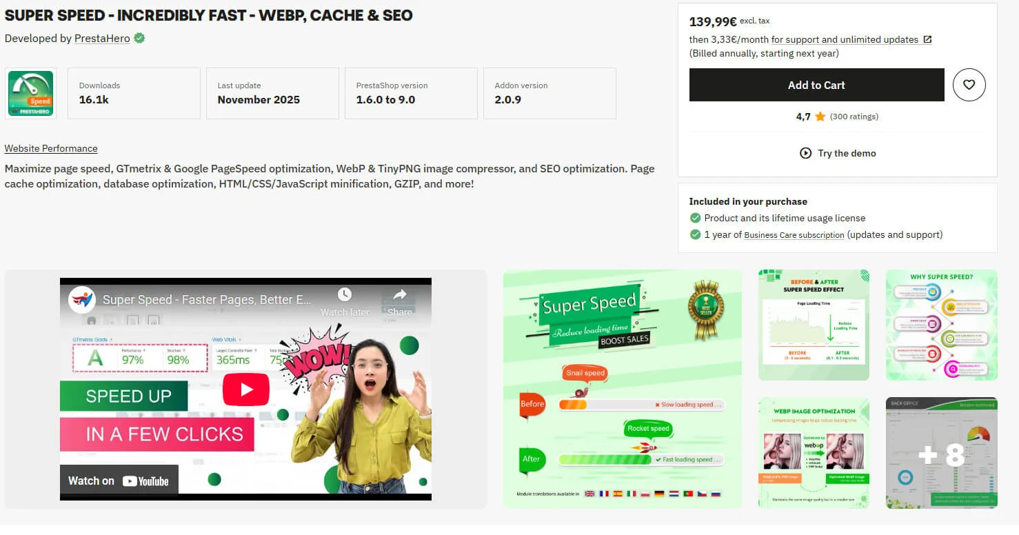 Super Speed - Incredibly fast - WebP, Cache & SEO