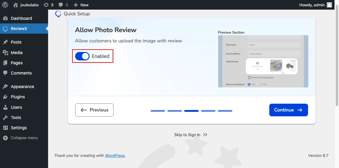 Visual Review Feature