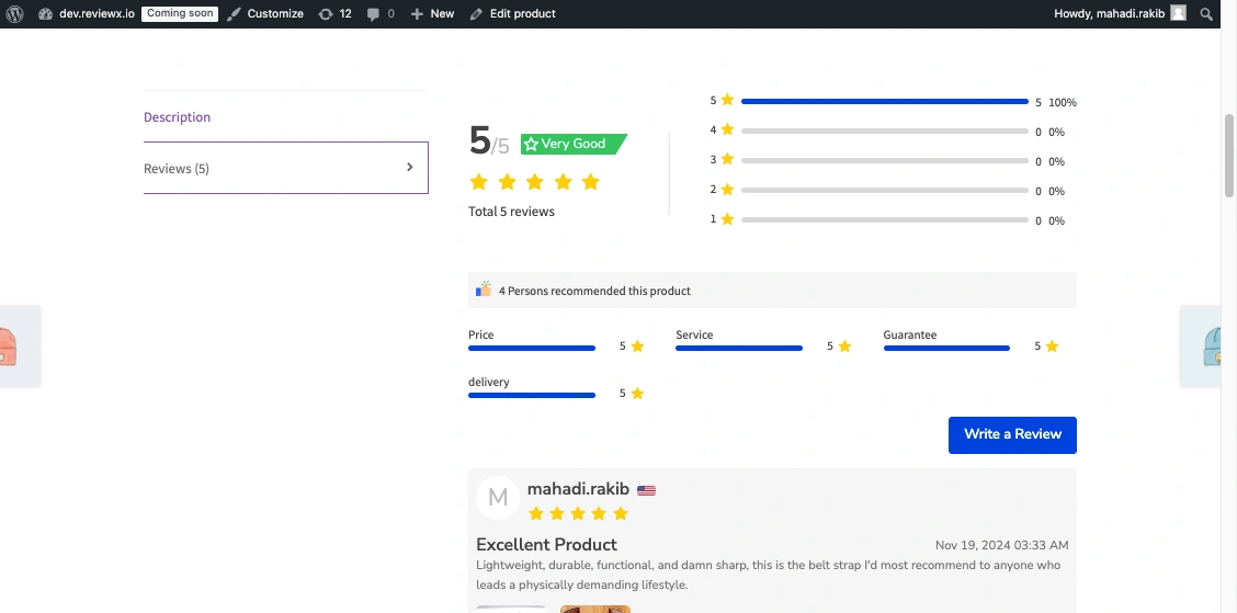 ReviewX Frontend Review Display