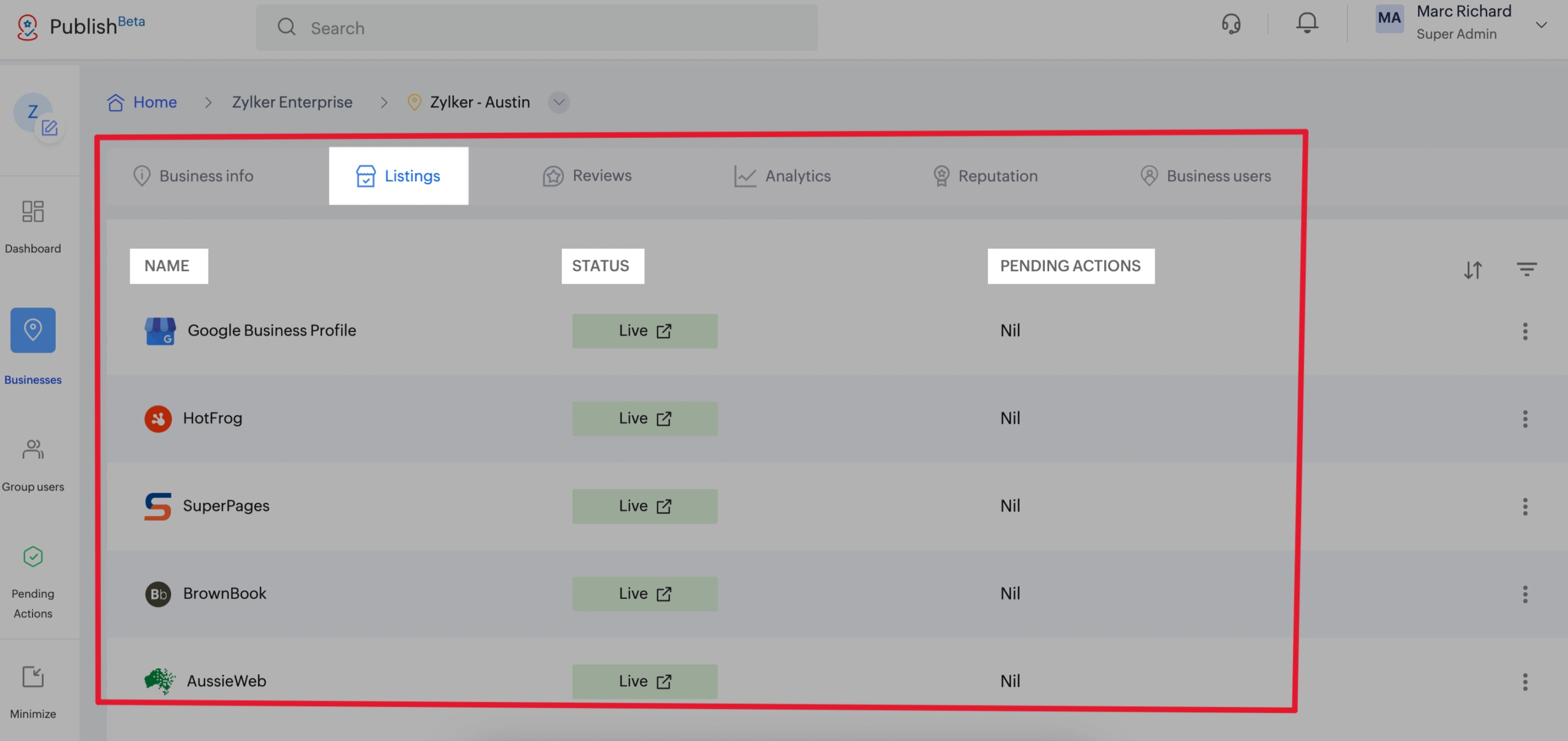 Business Listing Management