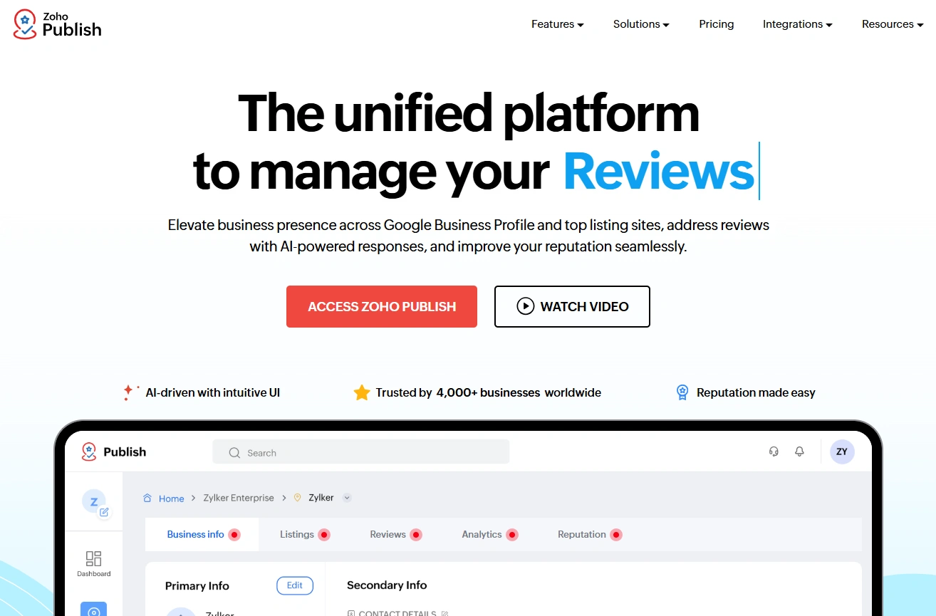 Zoho Publish – Best for multi-location businesses