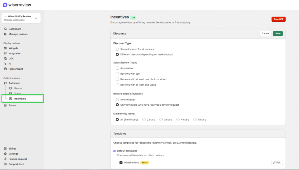 WiseReview incentives 